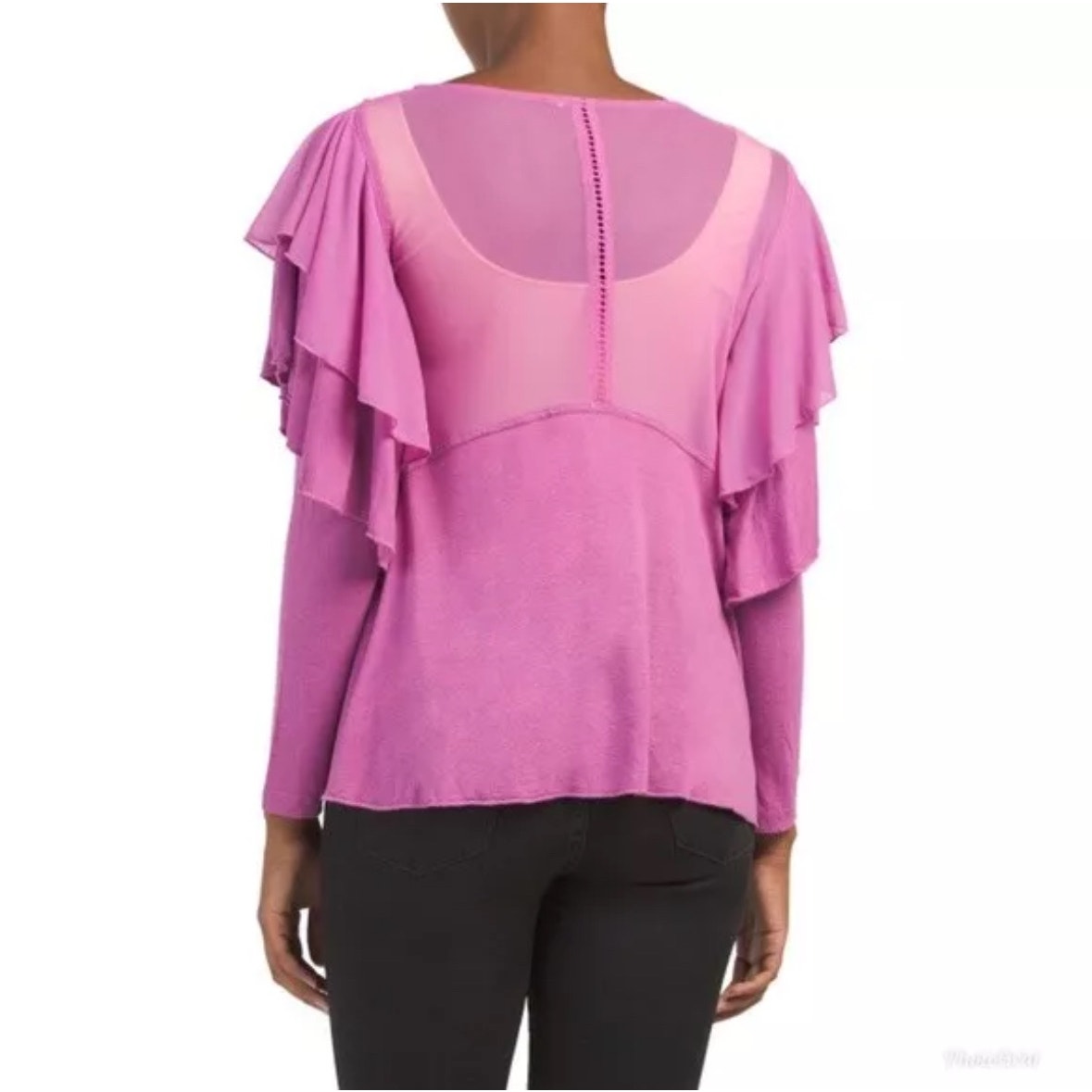 MSRP $88 NWT Free People Womens La Cienga Purple Long Flutter Sleeve Top Sz M