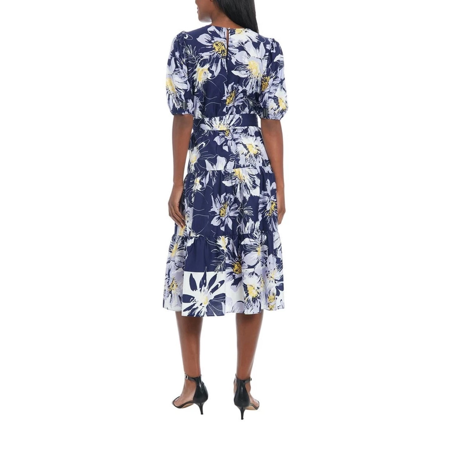 MSRP $138 NWT London Times Navy Floral Belted Midi Dress Size L SAME DAY SHIP