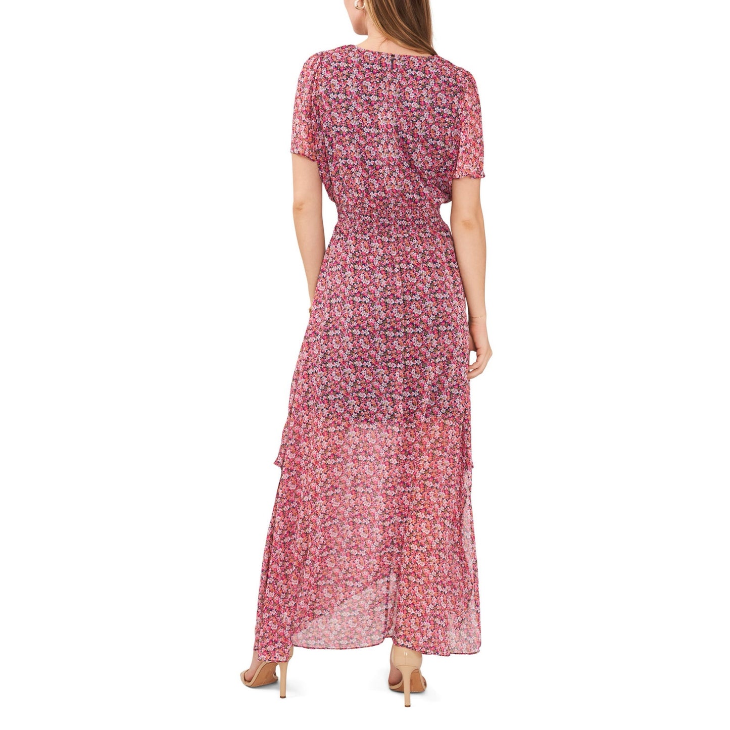 MSRP $99 MSK NWT MSK Floral Smocked Waist Flutter Sleeve Maxi Dress Size L