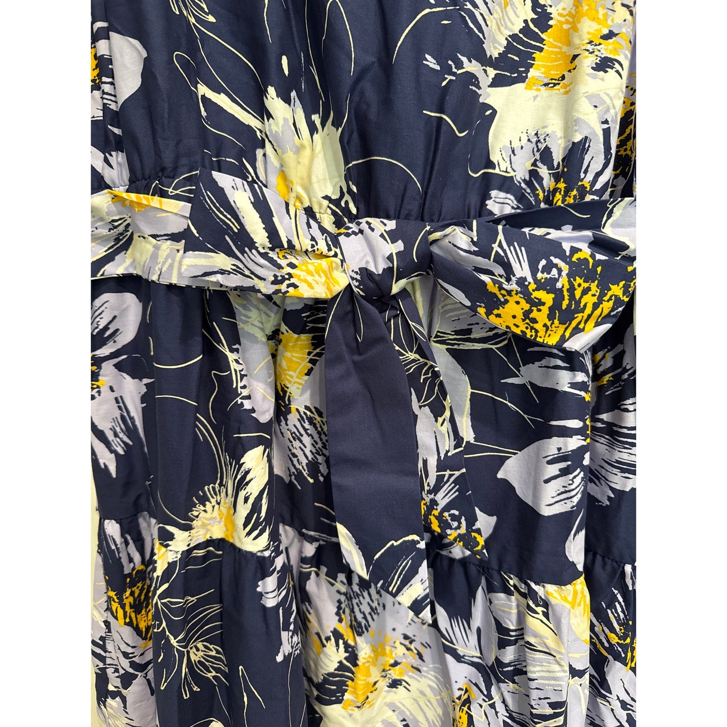 MSRP $138 NWT London Times Navy Floral Belted Midi Dress Size L SAME DAY SHIP